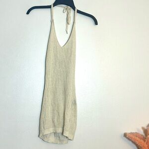 NBD Revolve Metallic Gold Ribbed Knit Swim Beach Cover Up Mini Dress Small